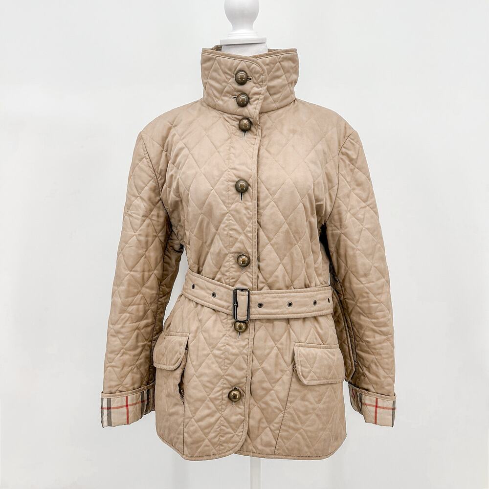 Burberry Quilted Coat Winter Down Finsbridge Plaid Jacket Check Cream M